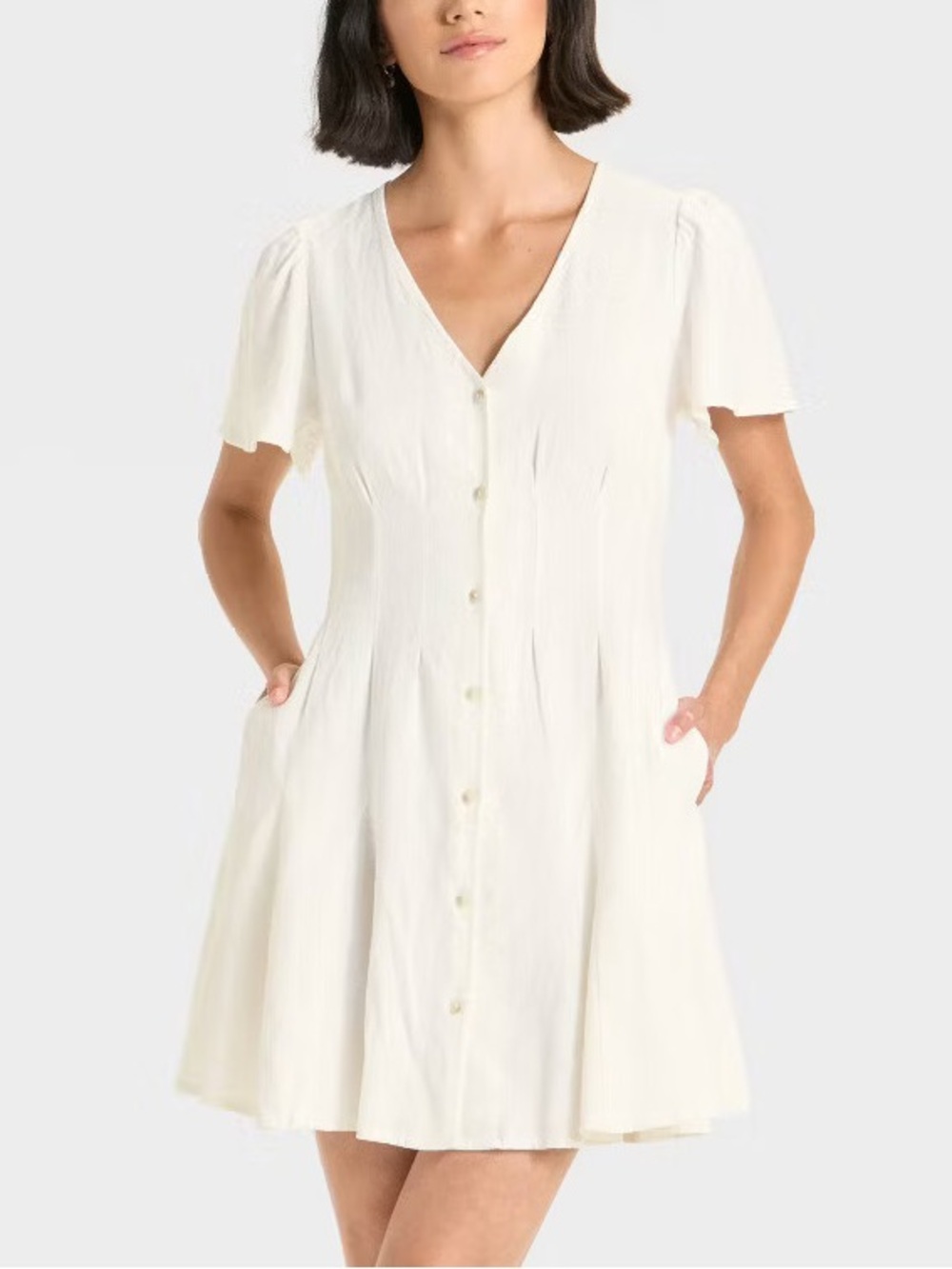 💋NWT universal thread short sleeve button-front mini a-line dress white